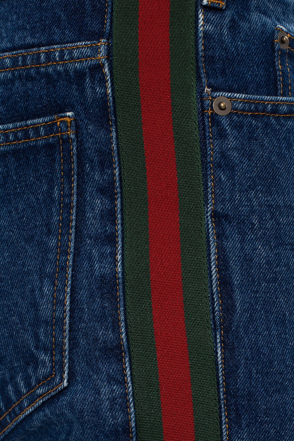 Gucci jeans with store red stripe